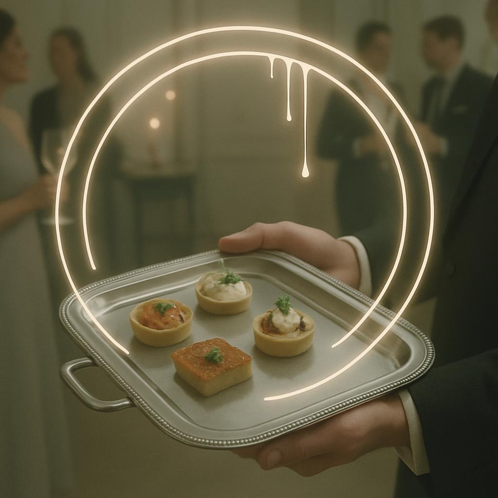 A collection of hors d'oeuvres are elegantly displayed on a silver platter, available at the next dinner party gathering.